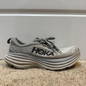 Hoka Bondi 8 Shoes Mens Size 8.5 Gray Running Athletic Road Cushioned Sneakers